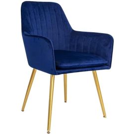 Maple Home Decoration Modern Accent Arm Chairs Living Dining Room Velvet Mid-Century Upholstered Seat Golden Legs (Blue)