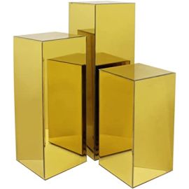 LAMSIT IBDAA Acrylic Pedestals – Plastic Stands – Acrylic Plinths – Acrylic Risers – Side Tables - Golden Mirror-(30x30x80 cm)