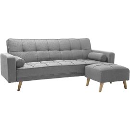 Light luxury fabric sofa bed sectional Furniture with square ottoman (Grey)