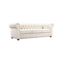 Maharat Al Bahar Chesterfield Tufted Jewel-Toned Velvet Sofa, Beige, 3-Seater, 200x90x80 cm