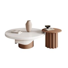 Camel 2-Piece Round Wood Coffee Table Set