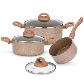 Fissman 6-Piece Cookware set with Glass Lid 2.8Ltr. Casserole 24x11cm Beige 4.9L - (01 pcs Set)