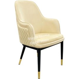 Velvet Dining Arm Chair Cushion Seat, Stainless Steel Golden Legs Upholstered Dining Room Chairs- Beige