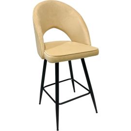 Maple Home Modern High Bar Stool Chair Velvet Armless Hollow Backrest Black Metal Frame Counter Kitchen Cafe Dining Room Restaurant Pub Living Room Furniture (Beige)