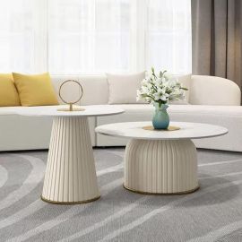 Maple Home Decoration Coffee Table Sofa Side Table Modern Nesting Golden Frame Circular and Marble Pattern Living Room Apartment Furniture