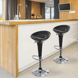 Maple Home Decoration Swivel High Chair Bar Stool Adjustable Up Down Stainless Steel Base Office Restaurant Furniture (Black 2 Pcs)