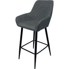 Maple Home Nordic Arm High Bar Stools Chair Velvet upholstered wide Leisure Backrest Black Metal Frame Counter Kitchen Cafe Restaurant Pub Living Dining Room Furniture (Grey)