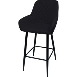 Maple Home Nordic Arm High Bar Stools Chair Velvet upholstered wide Leisure Backrest Black Metal Frame Counter Kitchen Cafe Restaurant Pub Living Dining Room Furniture (Black)