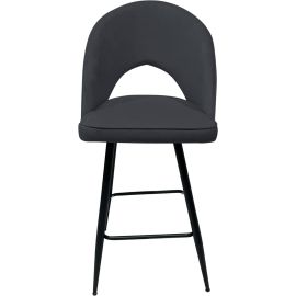 Maple Home Modern High Bar Stool Chair Velvet Armless Hollow Backrest Black Metal Frame Counter Kitchen Cafe Dining Room Restaurant Pub Living Room Furniture (Grey