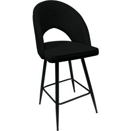 Maple Home Modern High Bar Stool Chair Velvet Armless Hollow Backrest Black Metal Frame Counter Kitchen Cafe Dining Room Restaurant Pub Living Room Furniture (Black)