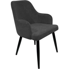 Maple Home Dining Chair Soft Fabric Rounded armrests Curved Backrest Black Metal Legs Comfortable Wide Seat Lounge Living Office Furniture (Gray)