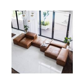 Signature Modular Sectional Leather Sofa in Brown Color Modular Sectional Sofa