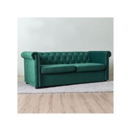 Green Chester Hill 3-Seater Fabric Sofa with Wooden Legs, 210x80x80 cm