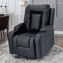 SBF Single Seater PU Leather Manual Recliner with Cup Holders - Modern Design, Ultimate Comfort, One-Seat Relaxing Chair, Ideal for Living Room and Home Relaxation Experience (Black)