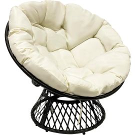 Maple Home Accent Papasan Chair Round Rattan Padded Seat Egg Shape Metal Frame Thick Cushioned Seating Weather Resitant Outdoor Garden Patio Balcony Living Room Furniture