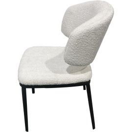 Maple Home Dining chair Armless Boucle Fabric Lamb Wool Low Backrest Stable Cushion Seat Black Metal Legs Kitchen Living Restaurant Lounge Furniture (Fabric-White)