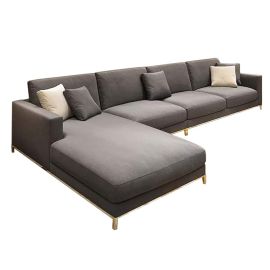 Luxury L shape sofa set with golden stainless steel furniture for living room Couch/divan/settee/sectional sofas (Dark Grey)