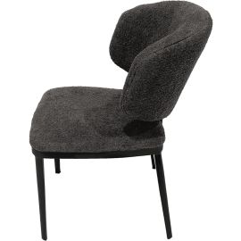 Maple Home Dining chair Boucle Fabric Lamb Wool Armless Low Backrest Stable Cushion Seat Black Metal Legs Kitchen Living Restaurant Lounge Furniture (Fabric-Grey)