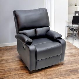 SBF Single Seater PU Leather Manual Recliner with Cup Holders - Modern Design, Ultimate Comfort, One-Seat Relaxing Chair, Ideal Living Room Furniture For Home Relaxation Experience (Black)