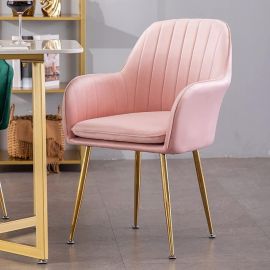 Maple Home Decoration Modern Accent Arm Chairs Living Dining Room Velvet Mid-Century Upholstered Seat Golden Legs (Pink)