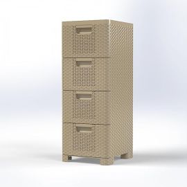 Marcolo 4 Drawers Organizer Storage, Plastic Rattan Design 