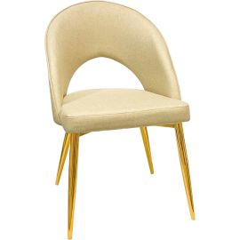 Maple Home Mid-Century Fabric Dining Chair Hollow Back Armless Wide Seat Curbed Backrest Modern Golden Metal Legs Kitchen Living Room Furniture (Beige)