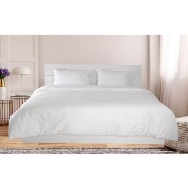 DEYARCO Hotel Linen Queen Duvet Cover 3pc Set, 100% Cotton 250tc Sateen 1cm Stripe , Size: 245x245cm + 2pc Pillowcases 50x75cm ,White