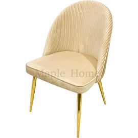 Maple Home Velvet Accent Arm Dining Chair With Gold Metal Legs Kitchen Living Room Furniture (Beige)