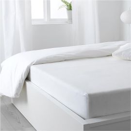 Hotel Linen Klub DEYARCO Hotel Linen Double Fitted Sheet - 350TC 100% Long Staple Cotton Sateen Weave, Luxurious Quality with elasticized deep pocket, Size: 140 x 200+ 40cm, PLAIN WHITE