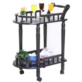 Serve in Style: Wood Serving Bar Cart Tea Trolley - 2 Tier Shelves, Rolling Wheels (Black) - Perfect for Entertaining and Home Decor