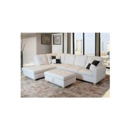 Russ Sectional with Ottoman in White Color Sectional Sofa with Ottoman