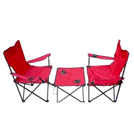 2 PCS FOLDABLE CAMPING CHAIR WITH TABLE FOR FISHING, CAMPING, PICNIC, BBQ, BEACH & OTHER OUTDOOR ACTIVITIES-RED