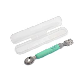 Melii Detachable Spoon & Fork with Carrying Case - Green & Grey