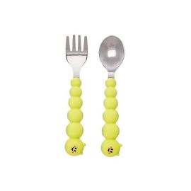 Melii Silicone Caterpillar Spoon & Fork Set / Spoon & Fork Utensils for Toddlers & Children, Silicone & Stainless Steel