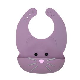 Melii Silicone Bib Purple Cat / Waterproof Silicone Baby Bib Light Weight Comfortable Easy Wipe Clean