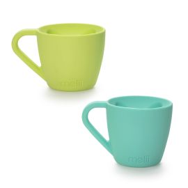 Melii Silicone Bear Mug - 2 Pack (Mint & Turquoise) / Cup for Hot and Cold Beverages - Reusable Silicone Drinking Cup