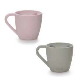 Melii Silicone Bear Mug - 2 Pack (Pink & Grey) / Cup for Hot and Cold Beverages - Reusable Silicone Drinking Cup