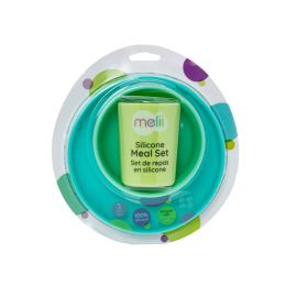 Melii 3 Piece Silicone Meal Set - Plate,  Bowl & Cup (Turquoise, Green, Mint)