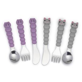 Melii Utensil Set - Purple Cat & Grey Bulldog (6 Pcs)