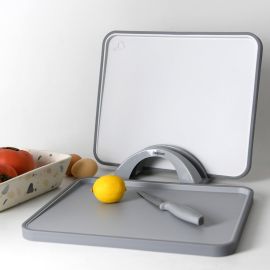 Set of 2 Index Chopping Boards 34x28 cm With Holder Grey (Plastic+ TPR)