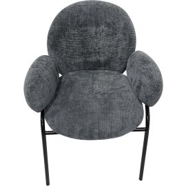 Maple Home Modern Fabric Dining Chair Light Soft Arm Pads Black Metal Legs Curved Backrest Comfortable Wide Seat Lounge Living Indoor Furniture (Grey)