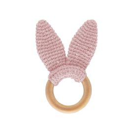 Babyjem Amigurumi Wooden Ring Teether for Baby, 4+ Months, Pink