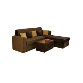 Maharat Al Bahar L Shape Mab Sofa Set With Table & Pillow 3 Seaters Brown 200x80x80