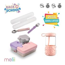 Melii Bundle - Baby Food Container - Water Bottle 17oz - Spoon & Fork with Carrying Case