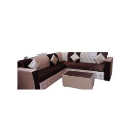 L Shape Mab Sofa Set 5 Seaters With Table & Pillow Brown/ Beige 250x80x80