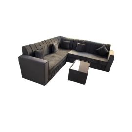 Maharat Al Bahar L Shape Velvet Sofa Set with Cushion & Table- Light Brown/ -250X80X80cm