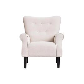 Andrew Button Tufted Arm Chair in Ivory Color in Ivory Color