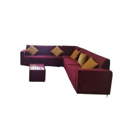 Maharat Al Bahar L-Shaped Velvet Sofa Set with Cushions & Table, 6 Seaters, Red 250x80x80cm