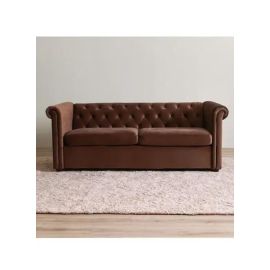 Mab Chester 3 Seater Fabric Sofa Wood Leg Brown 190x80x80