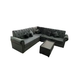 Maharat Al Bahar L Shape Velvat Sofa Set With Cushion & Table 5 Seaters Grey-250x80x80cm